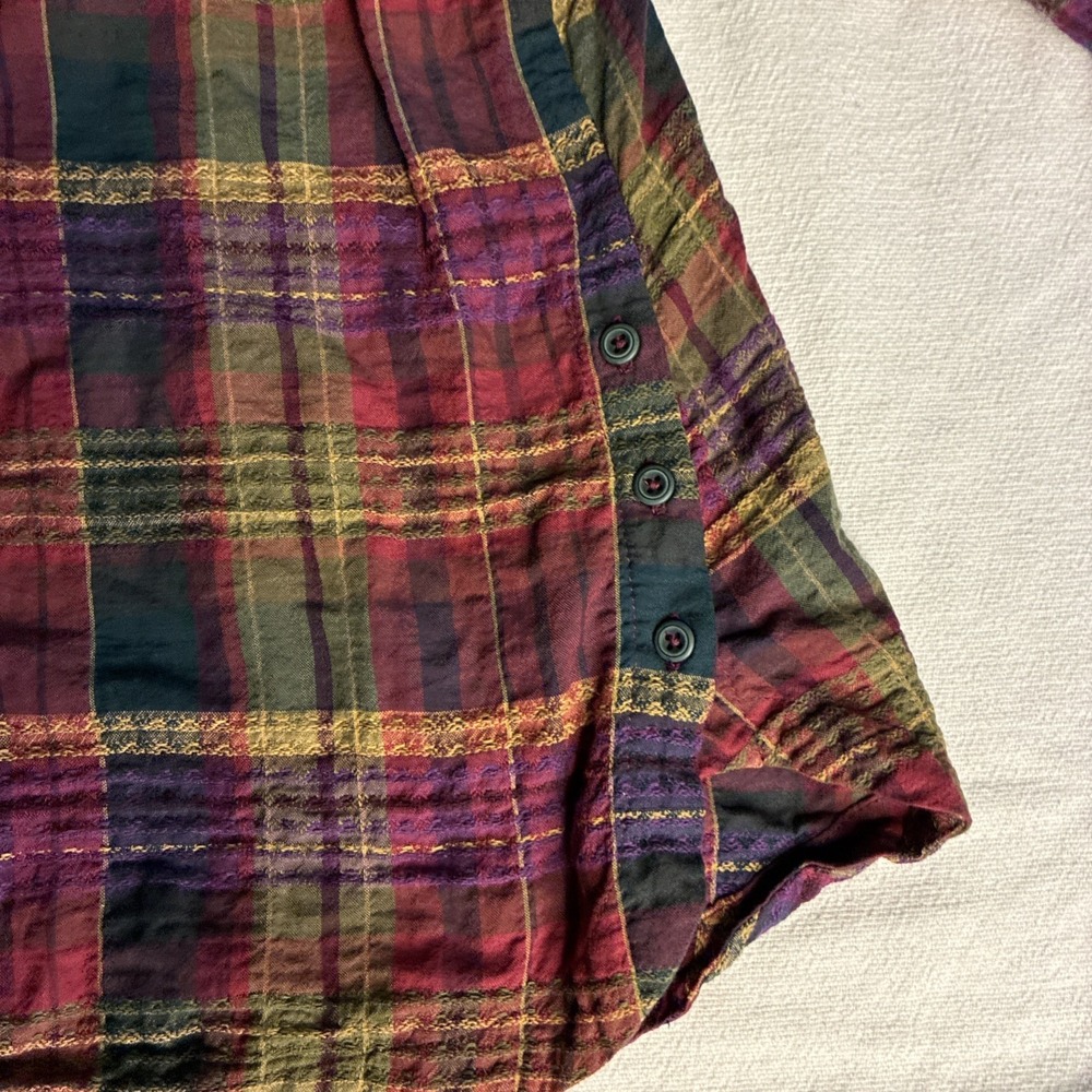 Habitat Women's Top XL Plaid Multi‎ Windowpane Shirt in Forest Cabincore Granola - Picture 4 of 11